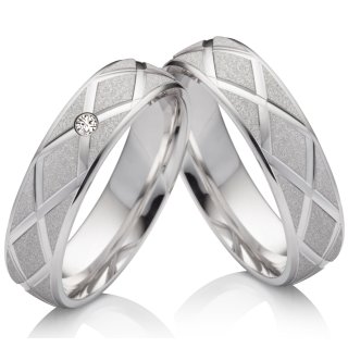 Moderne Silberringe Partnerringe aus 925 Silber mit echtem 0,02 ct, Diamant SB49