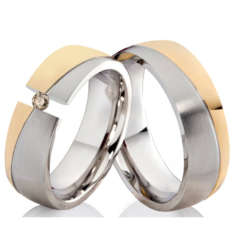 Mianova Band-Ring Edelstahl gebürstet Bicolor Partnerring für Damen oder Herren 