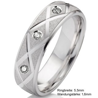 Antragsring Verlobungsring Damenring 925 Silber mit 3 Diamanten und Lasergravur 3EB49