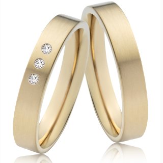 Eheringe Trauringe Verlobungsringe aus Gelbgold mit Diamanten zur Auswahl Längsmattiert G320