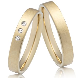 Eheringe Trauringe Verlobungsringe aus Gelbgold  mit Diamanten zur Auswahl Querstrichmattiert G310